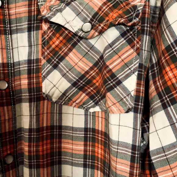 Old Navy Collar Snap Button Western Pocket Long Sleeve Plaid Mens 2X Orange - Picture 5 of 8